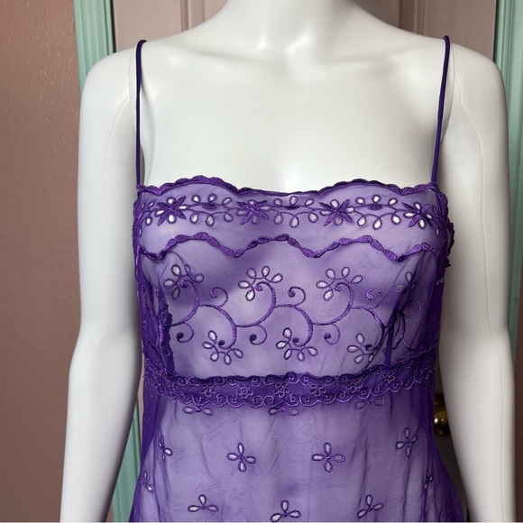 Y2K Victoria’s Secret Purple Sheer Embroidered Slip Dress Medium - Picture 2 of 6